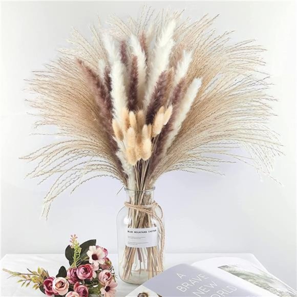 Pampas Grass Boho Home Decor, 75Pcs Natural Dried Carefully Hand-Picked Fluffy - Picture 2 of 6